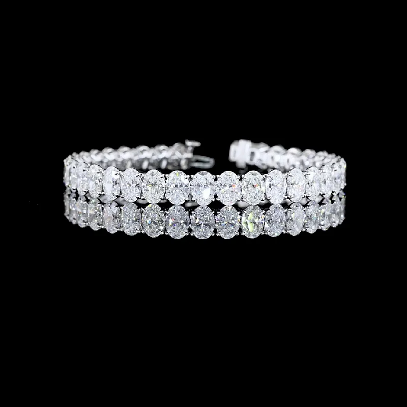 Women’s mixed-material bracelets-14k White Gold Lab Diamond Oval Approx. 28.43 CTTW Tennis Bracelet 7" E/F VS2