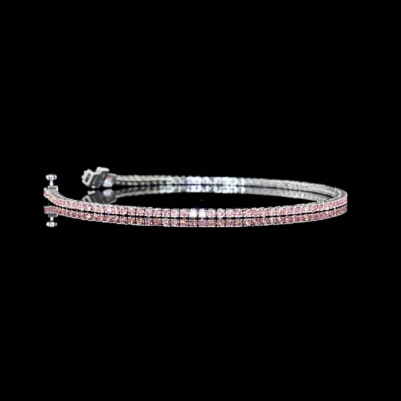 Women’s silver chain bracelets-14k White Gold Lab Diamond Round Approx. 1.56 CTTW Tennis Bracelet 6.50" FANCY VIVID PINK VS2