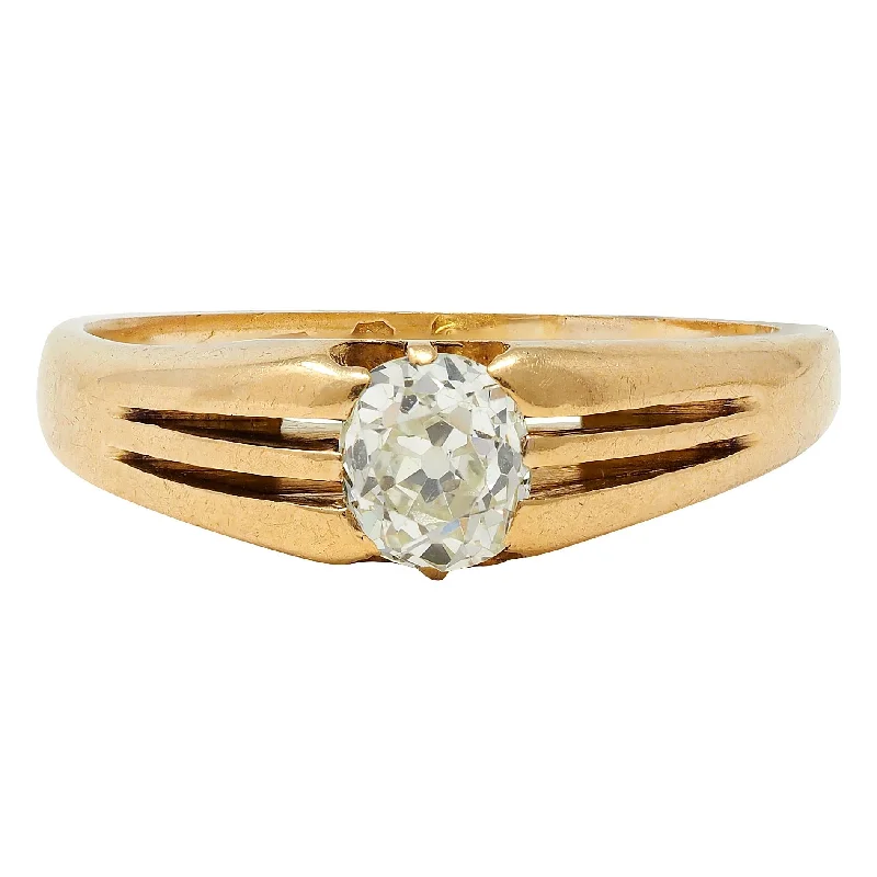 Women’s engagement rings with intricate details-Victorian Old Mine Cut Diamond 18 Karat Yellow Gold Antique Belcher Solitaire Unisex Engagement Ring