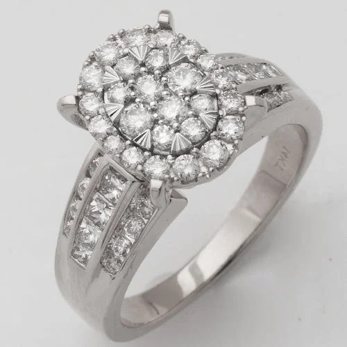 Women’s unique diamond rings-14KW 1.15CTW OVAL CLUSTER LADIES RING