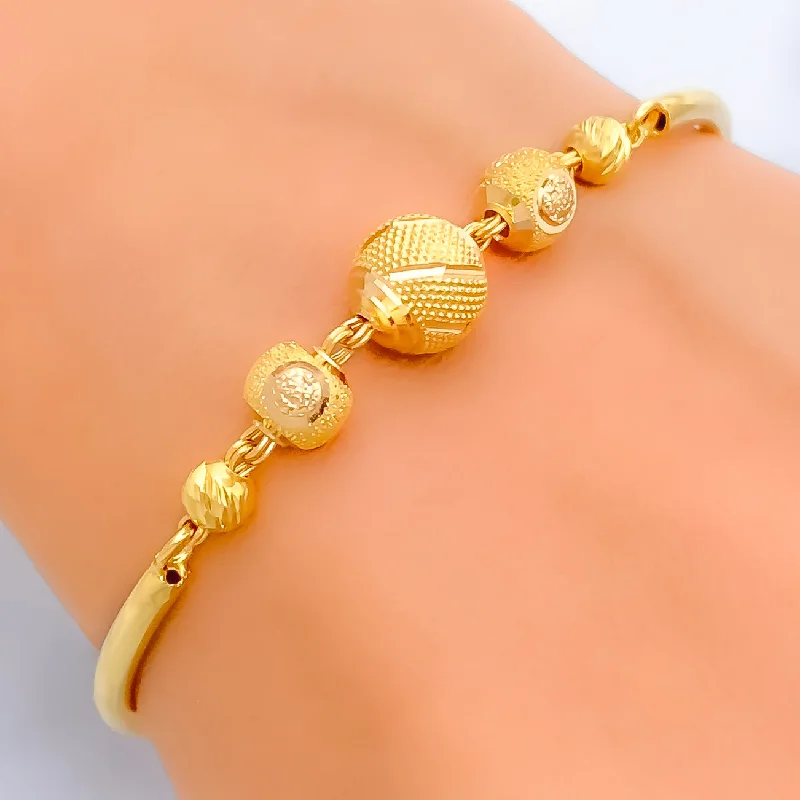 Women’s simple bracelets-Elegant Sparkling 22k Gold Orb Flexi Bangle Bracelet