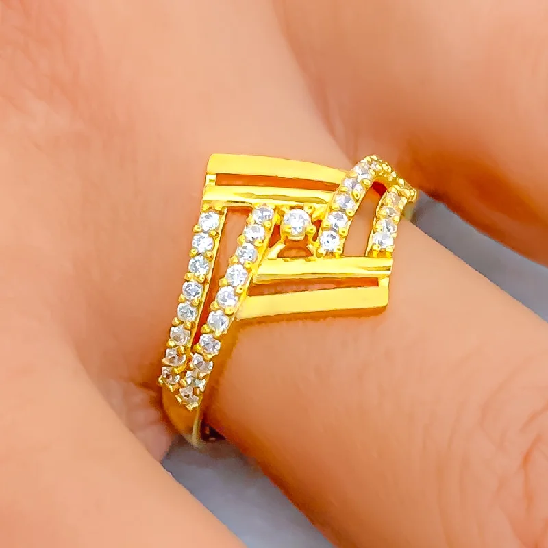 Women’s classic solitaire rings-Trendy Upscale 22k Gold CZ Ring