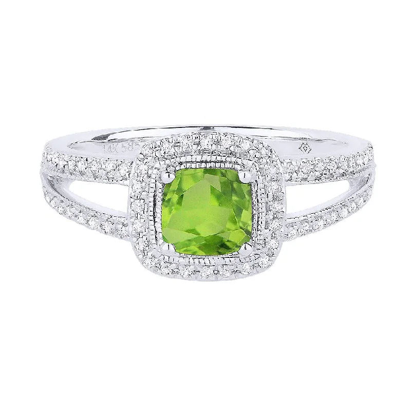 Women’s engagement rings for petite hands-White Gold Peridot & Diamond Ring