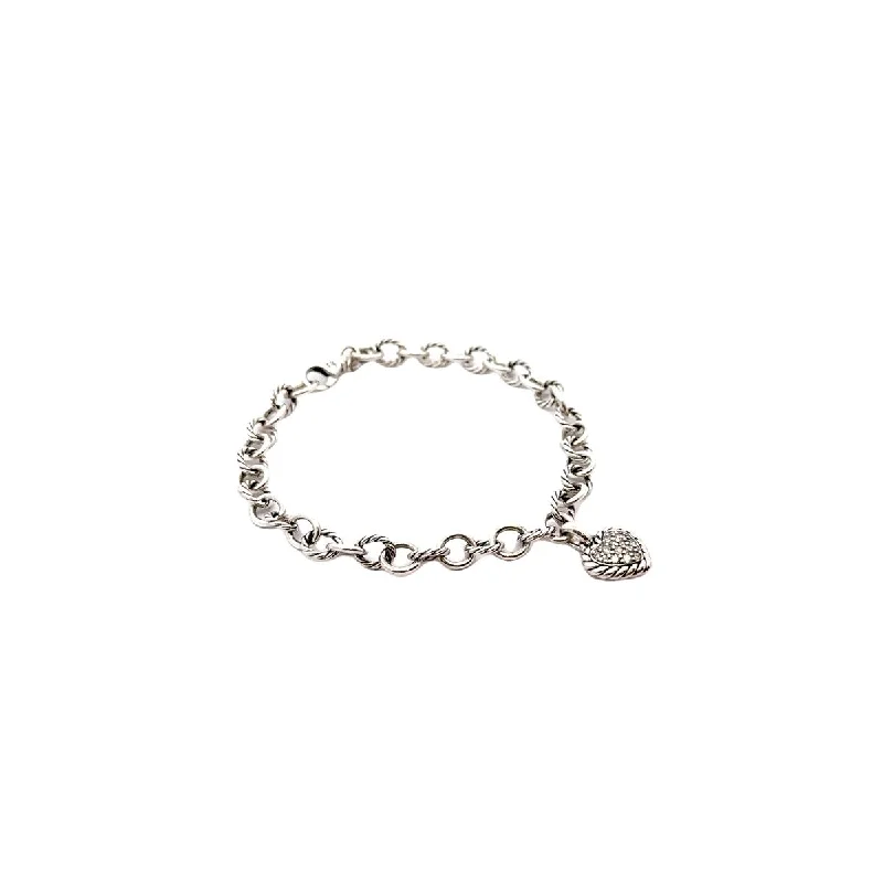 Women’s custom bracelets-Pre-Owned David Yurman Diamond Cookie Heart Charm Bracelet