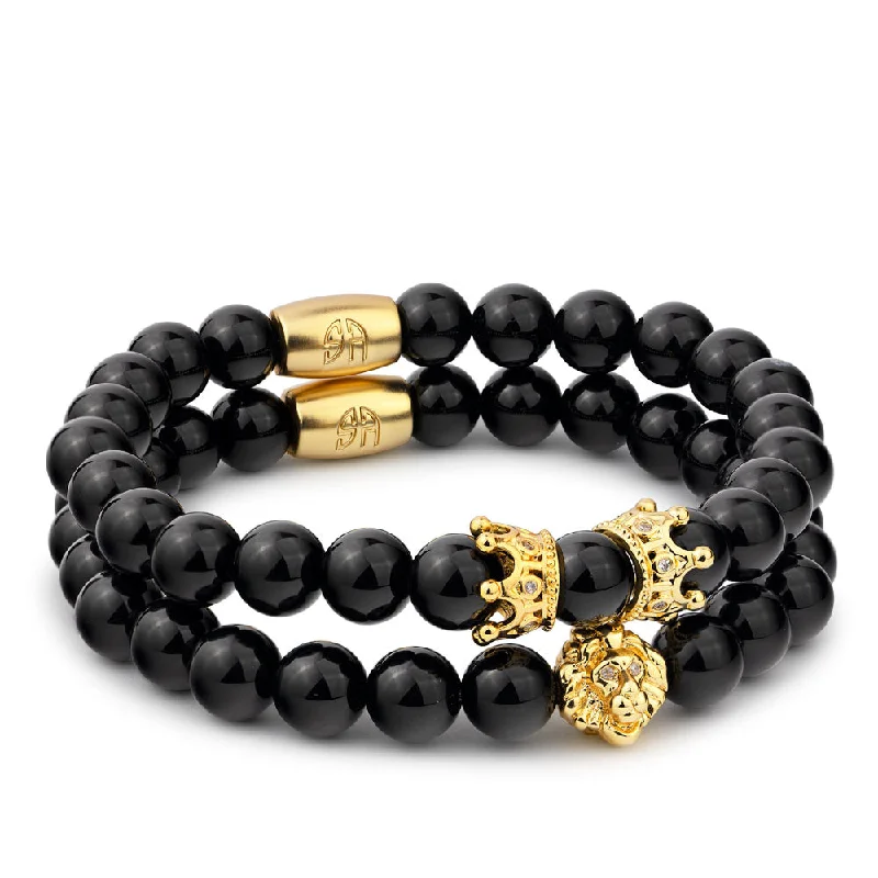 Women’s toggle bracelets-Golden Lion Twin Crown Bracelet SET