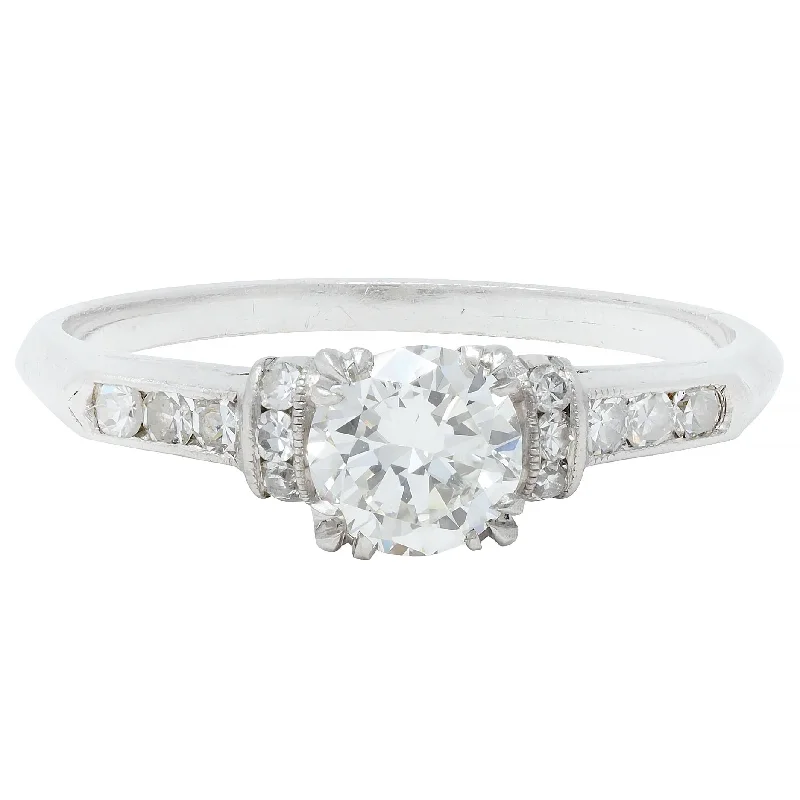 Women’s unique engagement rings-Art Deco 0.74 CTW Transitional Cut Diamond Platinum Vintage Arch Engagement Ring