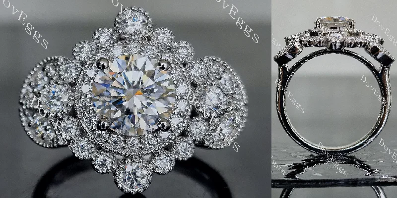 Women’s halo engagement rings-Doveggs round floral halo moissanite engagement ring