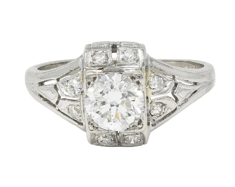 Women’s bridal engagement rings-Art Deco 0.85 CTW Diamond Platinum Vintage Bombe Engagement Ring