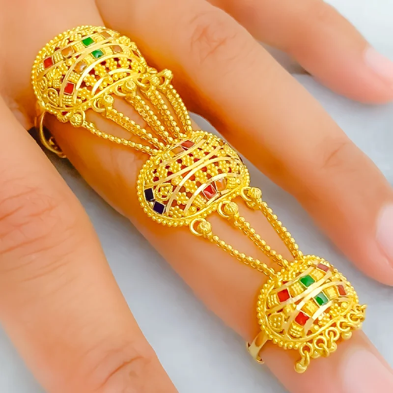 Women’s handmade gemstone rings-Iconic Festive 22k Overall Gold Finger Ring