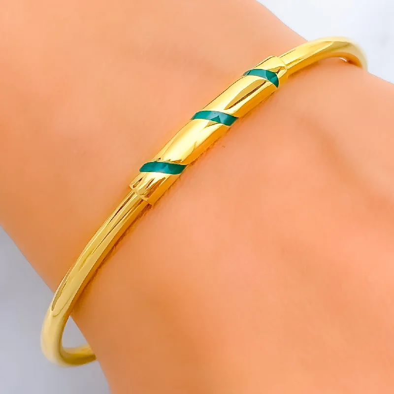 Women’s cuff bangles-Petite Classy 21k Gold Enameled Bangle Bracelet