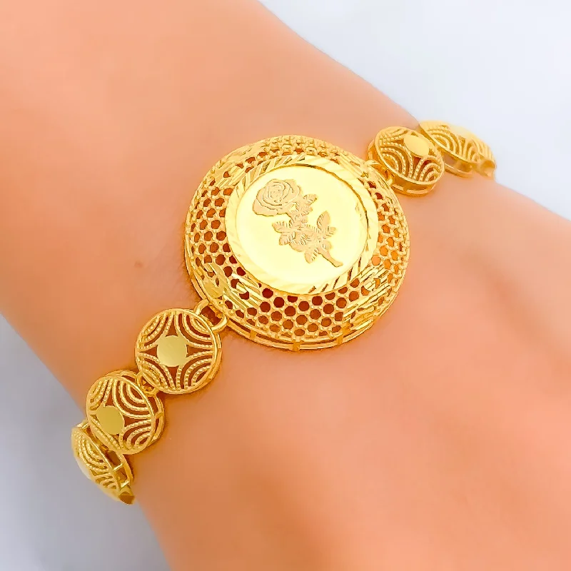 Women’s handmade bracelets-Luminescent Floral Dome 21k Gold Bracelet