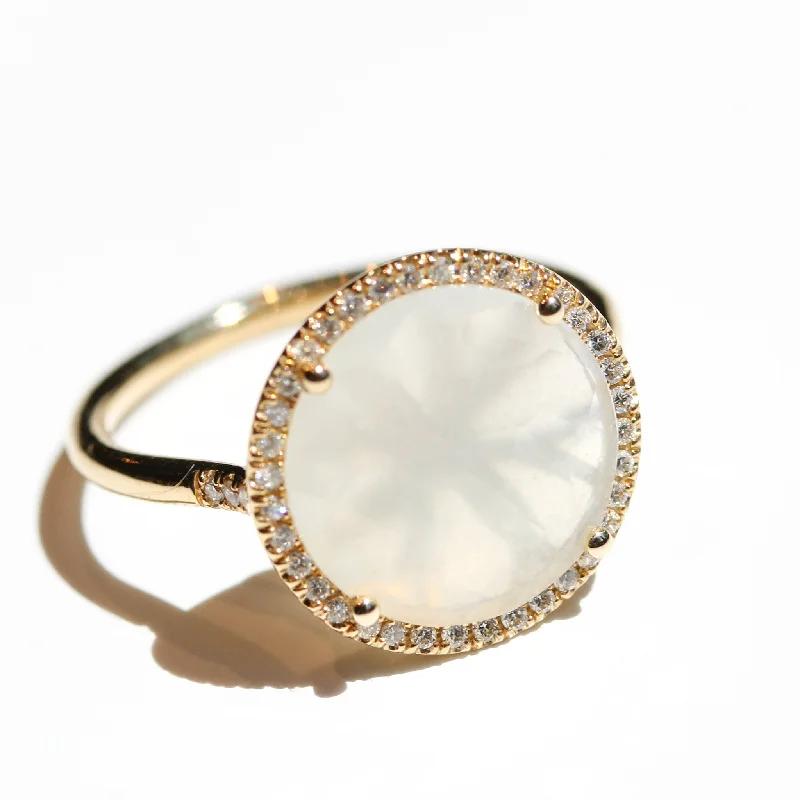 Women’s romantic rings-White Moonstone Halo Ring