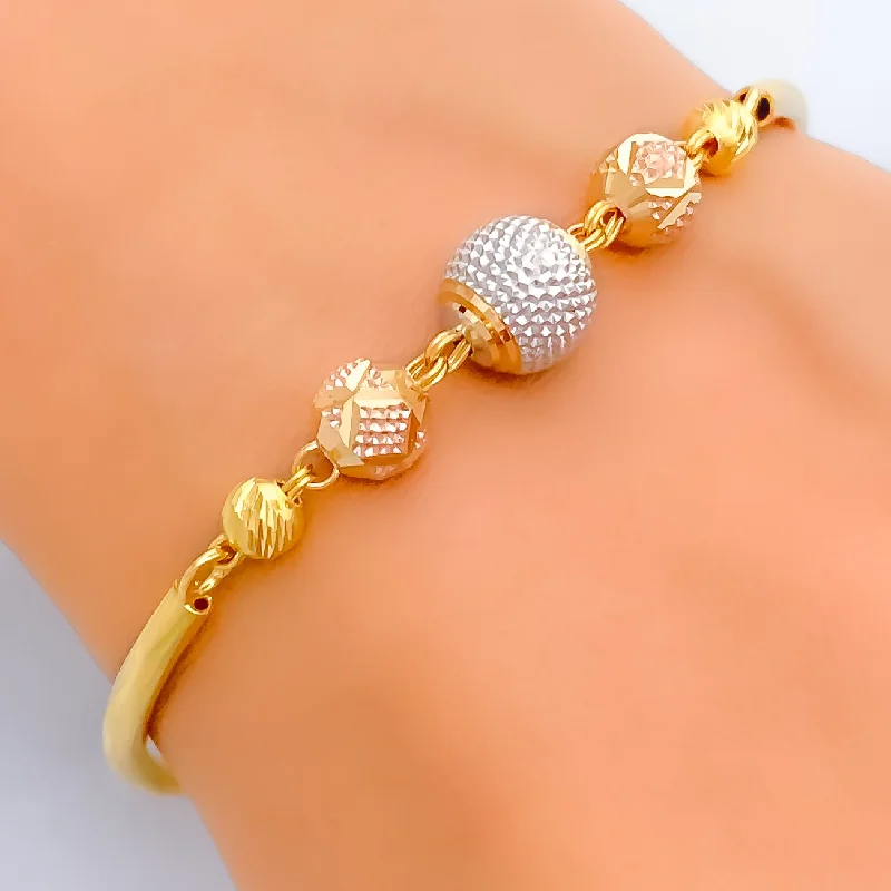 Women’s engraved bracelets-Timeless Textured 22k Gold Orb Flexi Bangle Bracelet