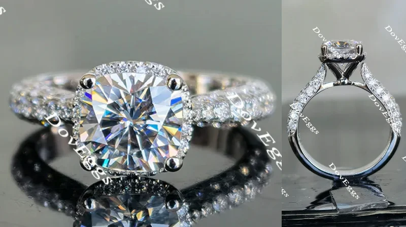 Women’s romantic engagement rings-Doveggs cushion pave halo moissanite engagement ring