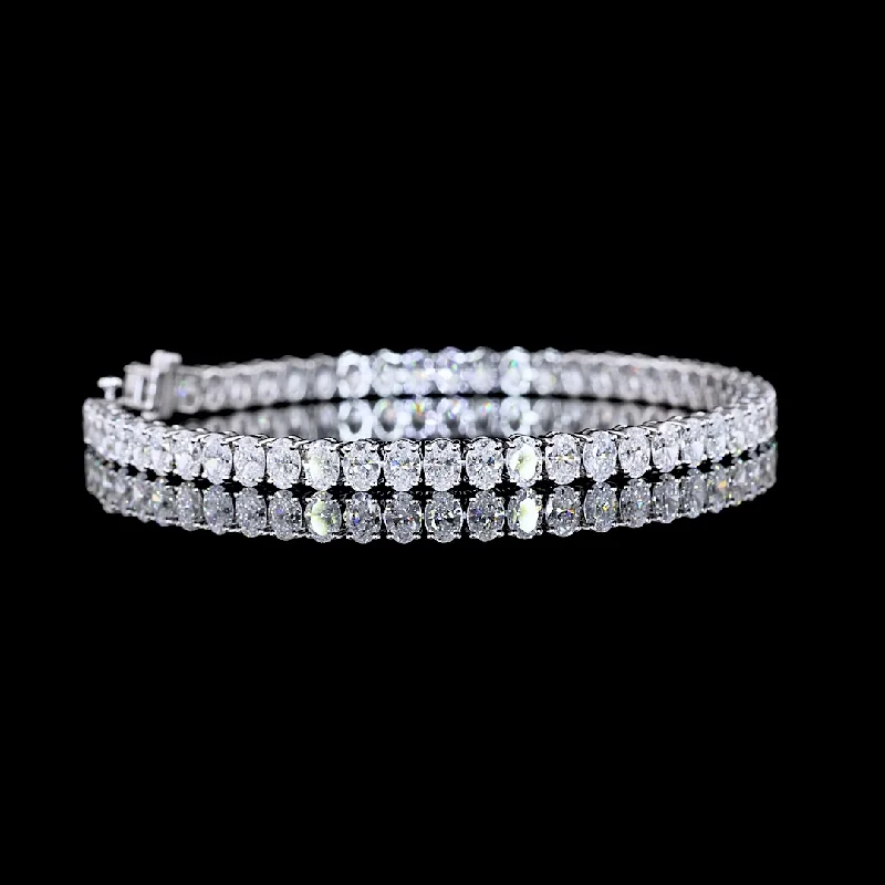 Women’s minimal bracelets-14k White Gold Lab Diamond Oval Approx. 8.81 CTTW Tennis Bracelet 7" E/F VS