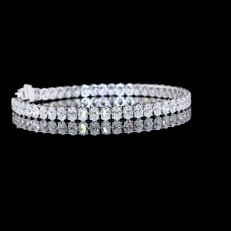 Women’s cuff bracelets-14k White Gold Lab Diamond Oval 10.32 CTTW Tennis Bracelet 7" E VS