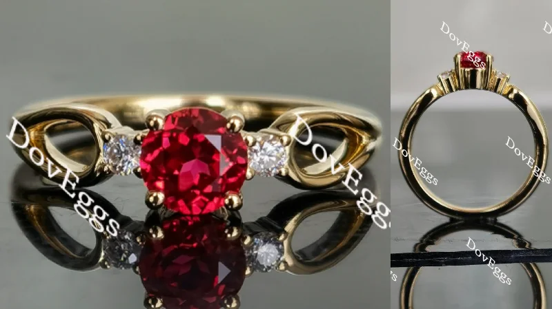 Women’s antique engagement rings-Doveggs round side stone vivid pegion blood ruby colored gem engagement ring