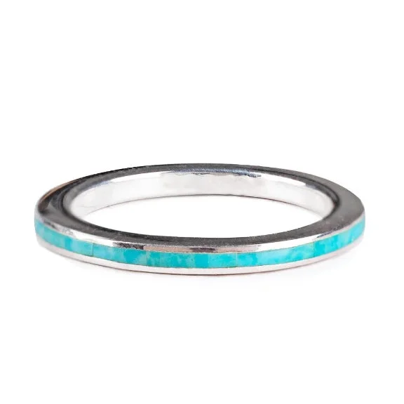 Women’s cushion cut rings-Turquoise Inlay Eternity Band