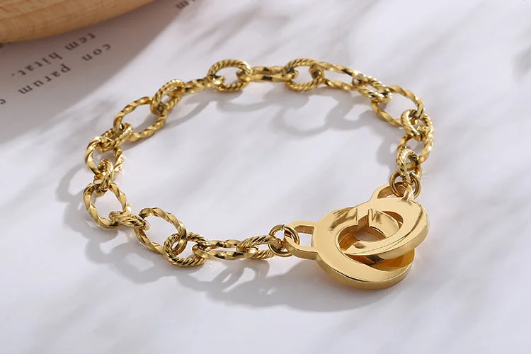 Women’s rose gold bracelets-Fashion New Stainless Steel Twisted Stitching Chain Bracelet Women