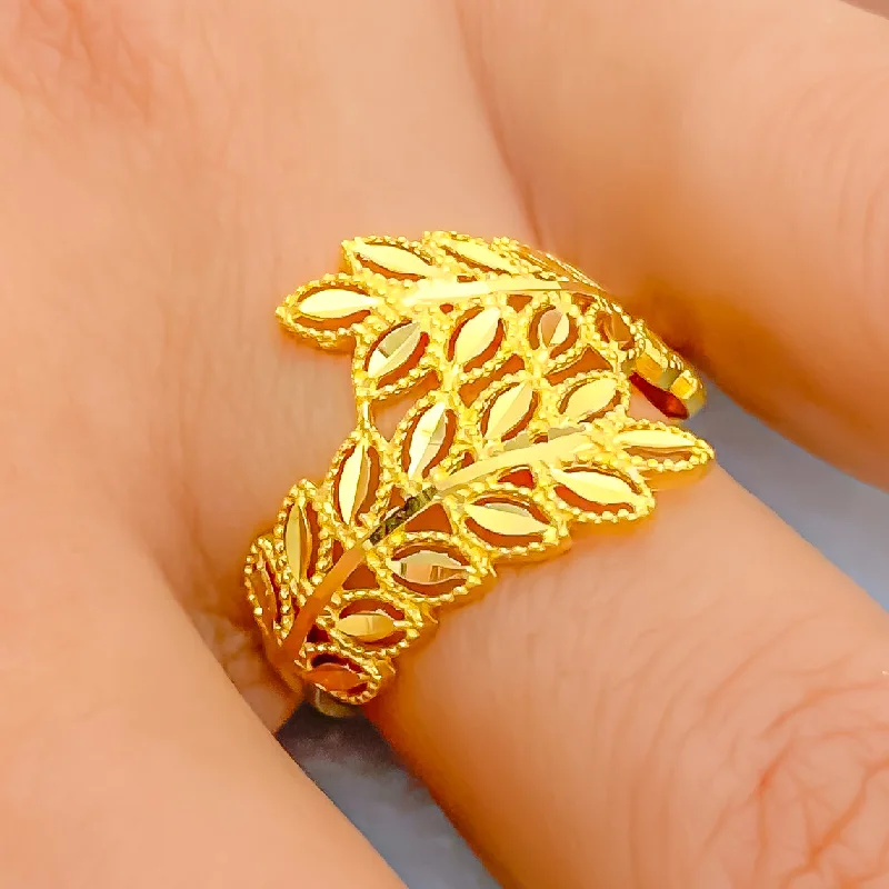 Women’s gold rings-Lovely Leaf 22k Gold Ring