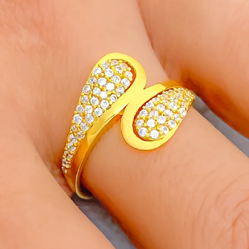 Women’s luxury engagement rings-Festive Overlapping 22k Gold CZ Ring