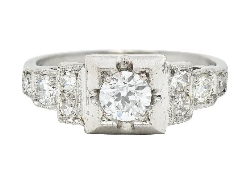 Women’s engagement rings with diamonds-Art Deco 0.50 CTW Old European Cut Diamond Platinum Stepped Engagement Ring