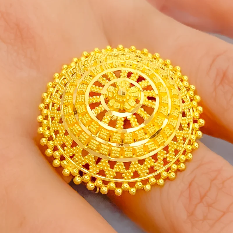 Elegant rings for women-Beaded Eclectic Decadent 22k Gold Statement Ring