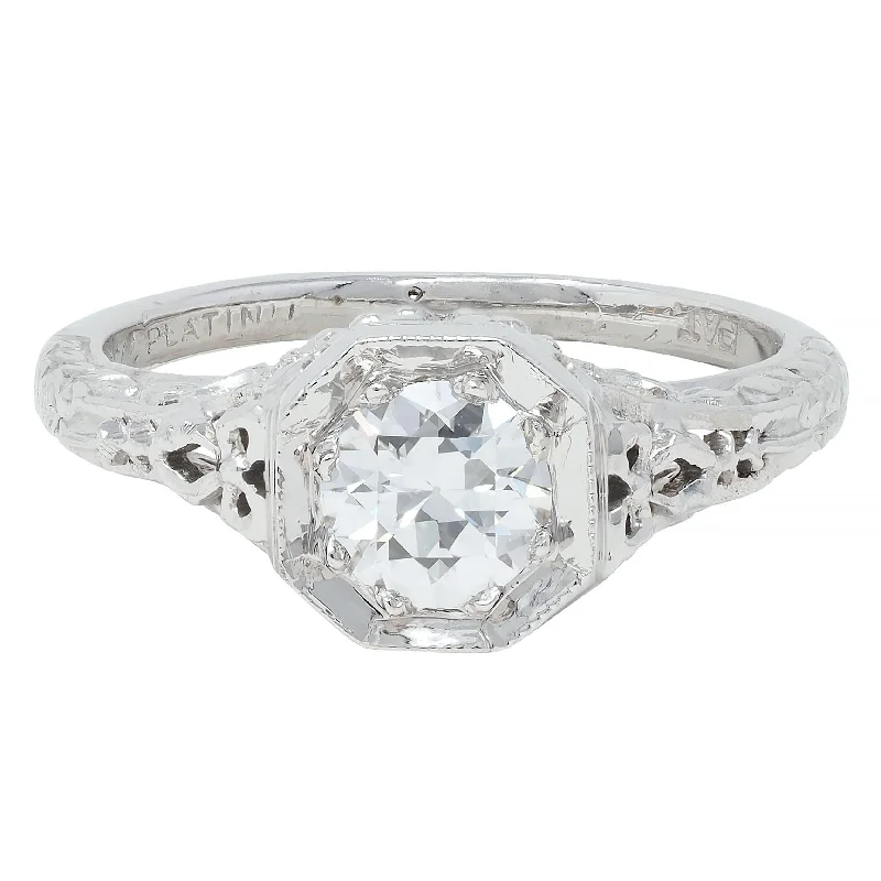 Women’s affordable engagement rings-Edwardian 0.45 CTW Old European Diamond Platinum Bow Basket Antique Engagement Ring