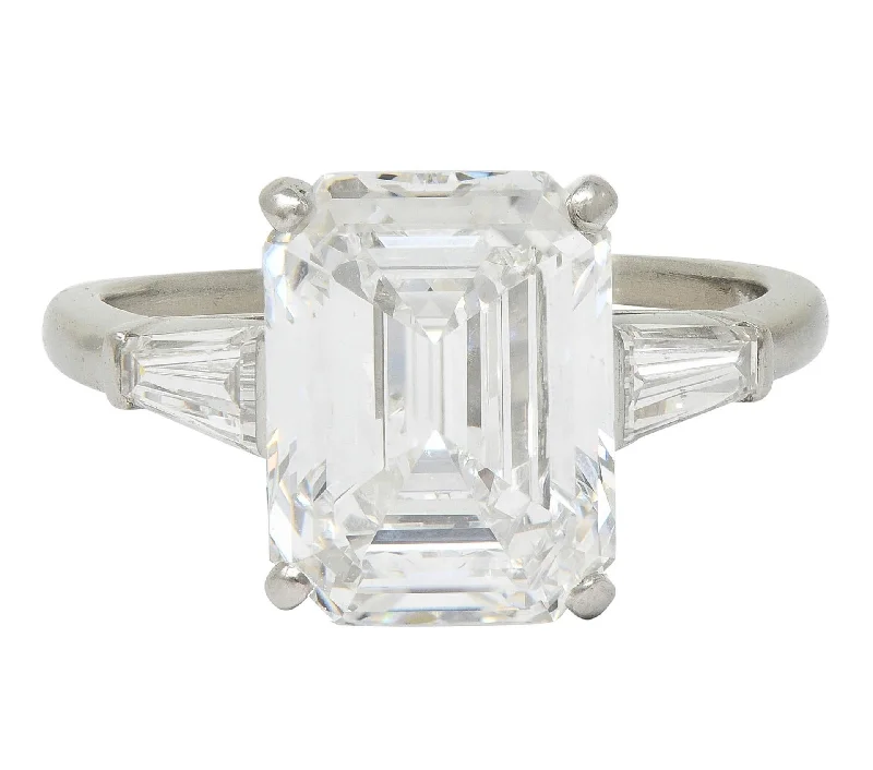 Women’s engagement rings with halo design-Cartier Mid-Century 5.40 CTW Emerald Cut Diamond Platinum Vintage Engagement Ring GIA