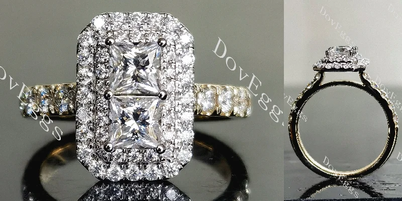 Women’s engagement rings with vintage diamond-Doveggs princess double halo half eternity pave moissanite engagement ring