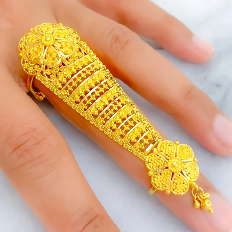 Women’s vintage diamond rings-Fascinating Floral 22k Overall Gold Finger Ring