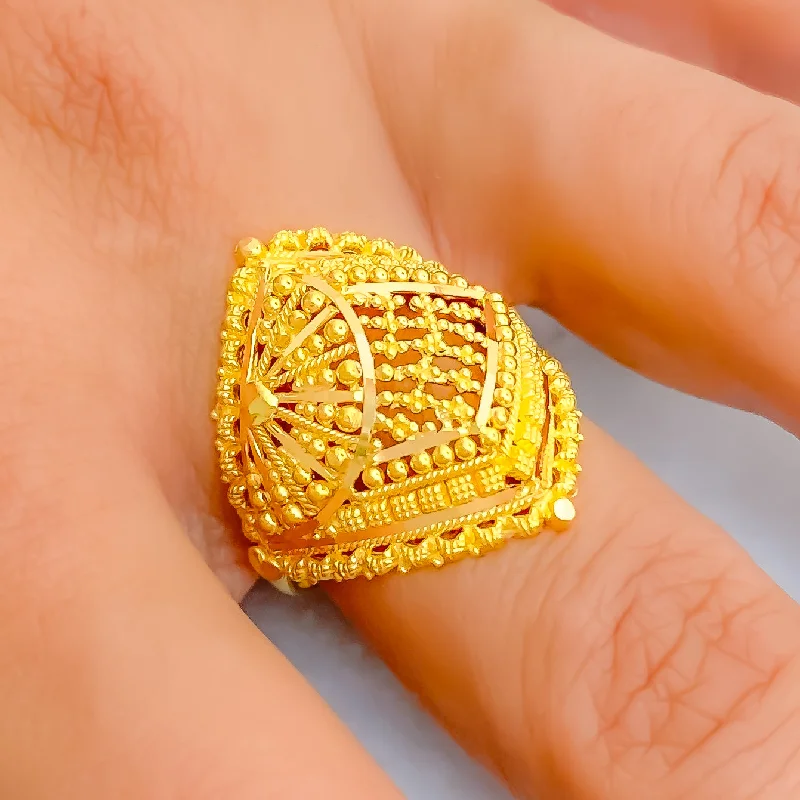 Trendy rings for women-Traditional Embellished Classy 22K Gold Ring