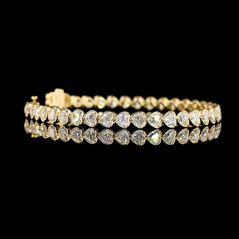 Women’s leather cuff bracelets-18k Yellow Gold Lab Diamond Heart 9.19 CTTW Tennis Bracelet 6.75" F VS1