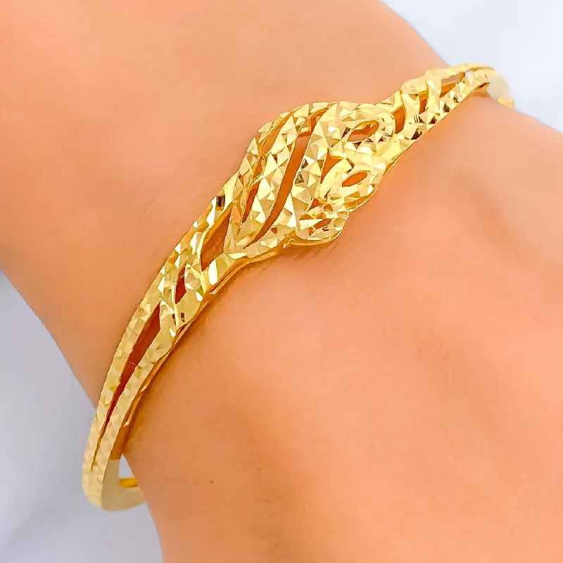 Women’s handcrafted bracelets-Distinctive Embellished 22k Gold Wavy Bangle Bracelet