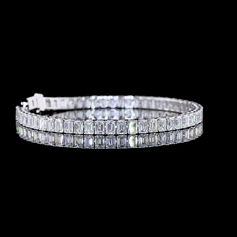 Women’s fancy bangles-14k White Gold Lab Diamond Emerald Approx. 13.63 CTTW Tennis Bracelet 7" E VS