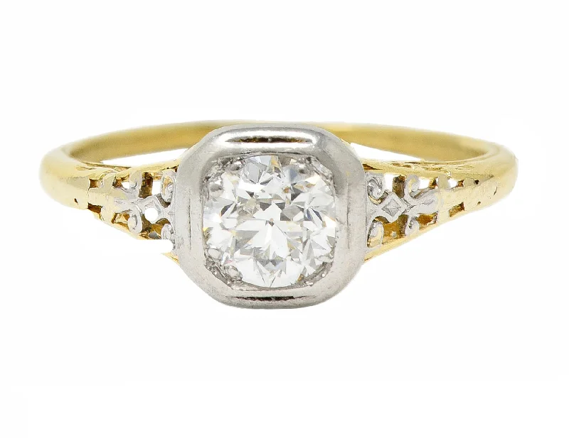 Women’s engagement rings with vintage diamond-Art Deco 0.36 CTW Platinum 18 Karat Yellow Gold Volute Vintage Engagement Ring