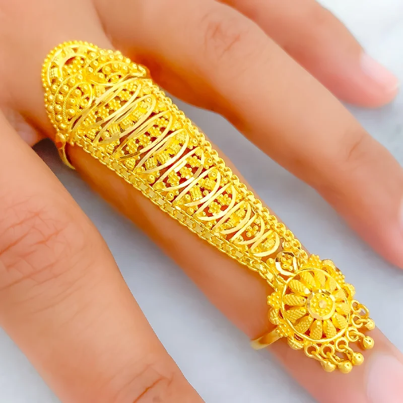 Women’s custom engraved rings-Magnificent Beaded 22k Overall Gold Finger Ring