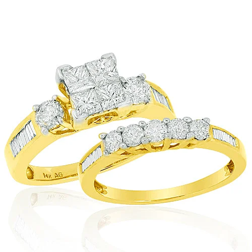 Women’s handcrafted rings-14KY 2.00CTW QUAD HEAD BRIDAL SET