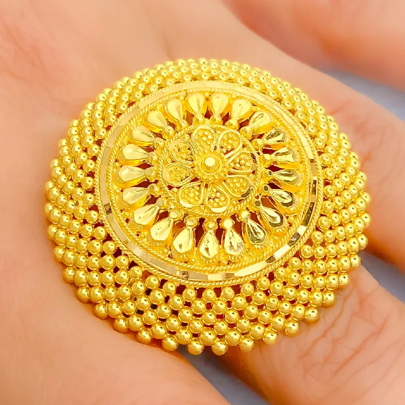 Women’s stackable rings-Dressy Floral 22k Gold Statement Ring