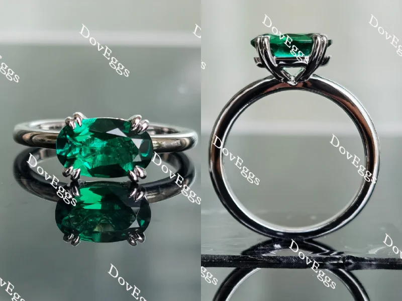 Women’s multi-stone engagement rings-Doveggs elongated oval solitaire zambia emerald coclored gem engagement ring