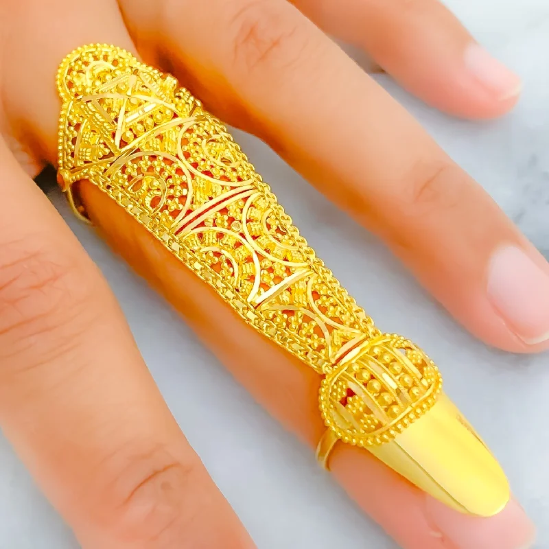 Women’s gold band rings-Exclusive Fine Beaded 22k Overall Gold Finger Ring