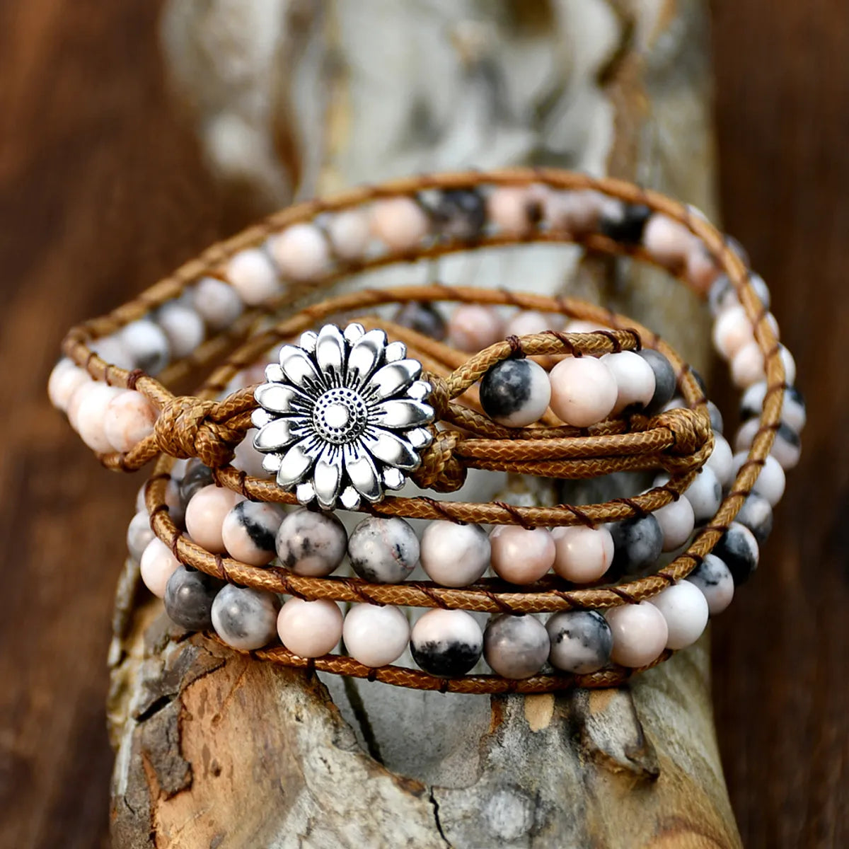 Women’s vintage bracelets-Vintage Style Handmade Flower Natural Stone Rope Beaded Braid Bracelets