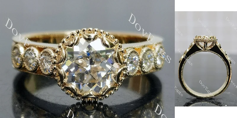 Women’s modern engagement rings-Doveggs round bezel pave art deco vintage moissanite engagement ring