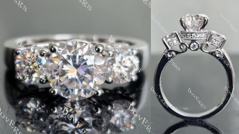 Women’s engagement rings with gemstones-Doveggs round three stone moissanite engagement ring