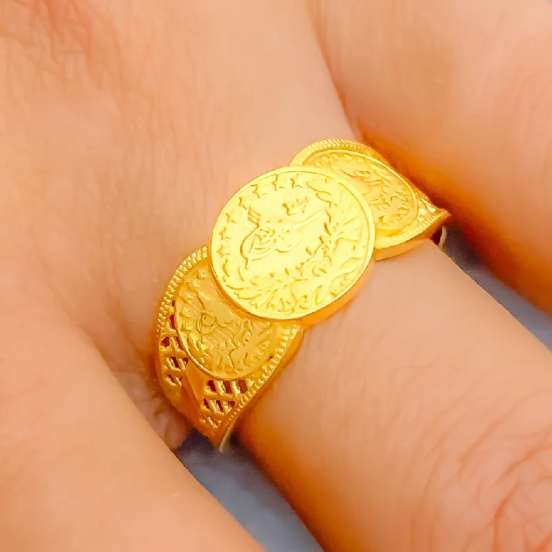 Women’s gold rings-Lovely Shimmering Turkish 22k Gold Ring