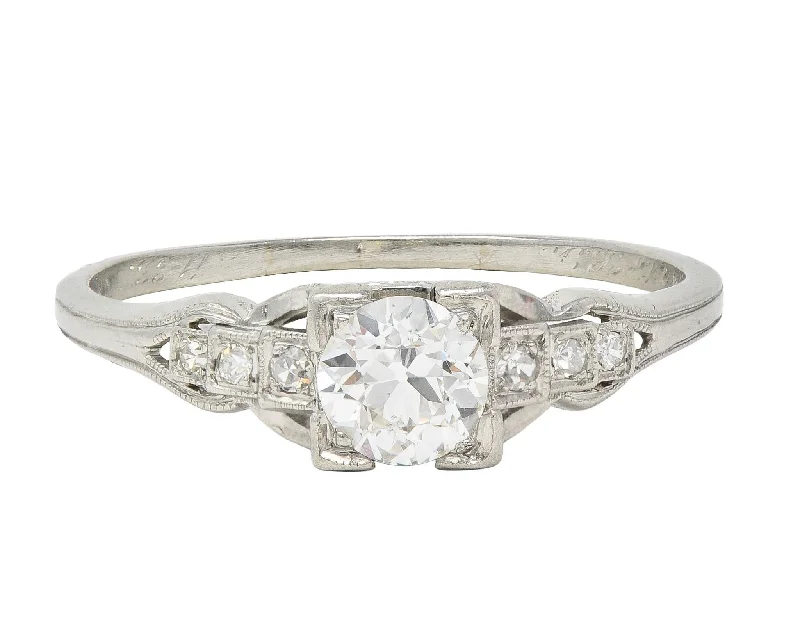 Women’s engagement rings with diamonds-Art Deco 1933 0.68 CTW Old European Cut Diamond Platinum Vintage Stepped Engagement Ring