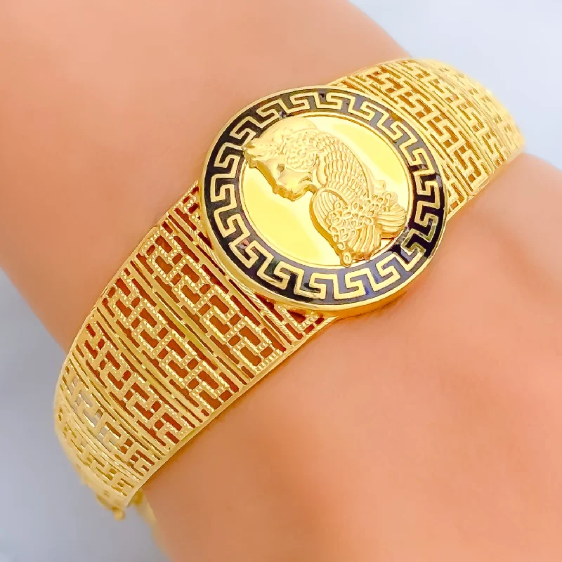 Women’s diamond tennis bracelets-Luscious Luxurious 21K Gold Cameo Flexi Bangle Bracelet