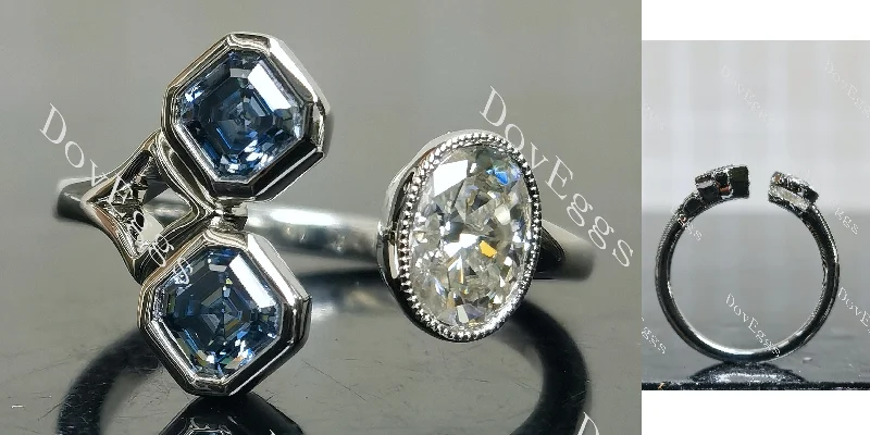 Women’s forever diamond engagement rings-Doveggs oval asscher bezel three stones moissanite engagement ring