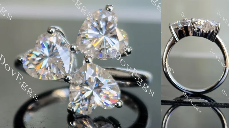 Women’s engagement rings with vintage diamond-Doveggs heart three stones moissanite engagement ring