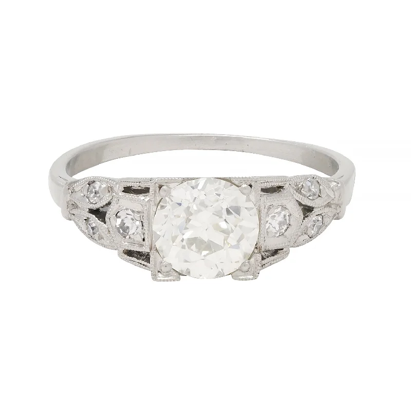 Women’s trendy engagement rings-Art Deco 0.92 CTW Diamond Platinum Engagement Ring